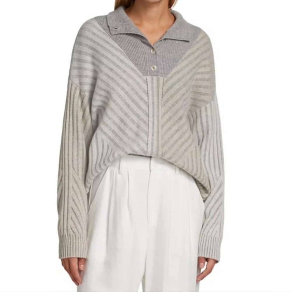 NAADAM Cashmino Henley gray and beige in size small